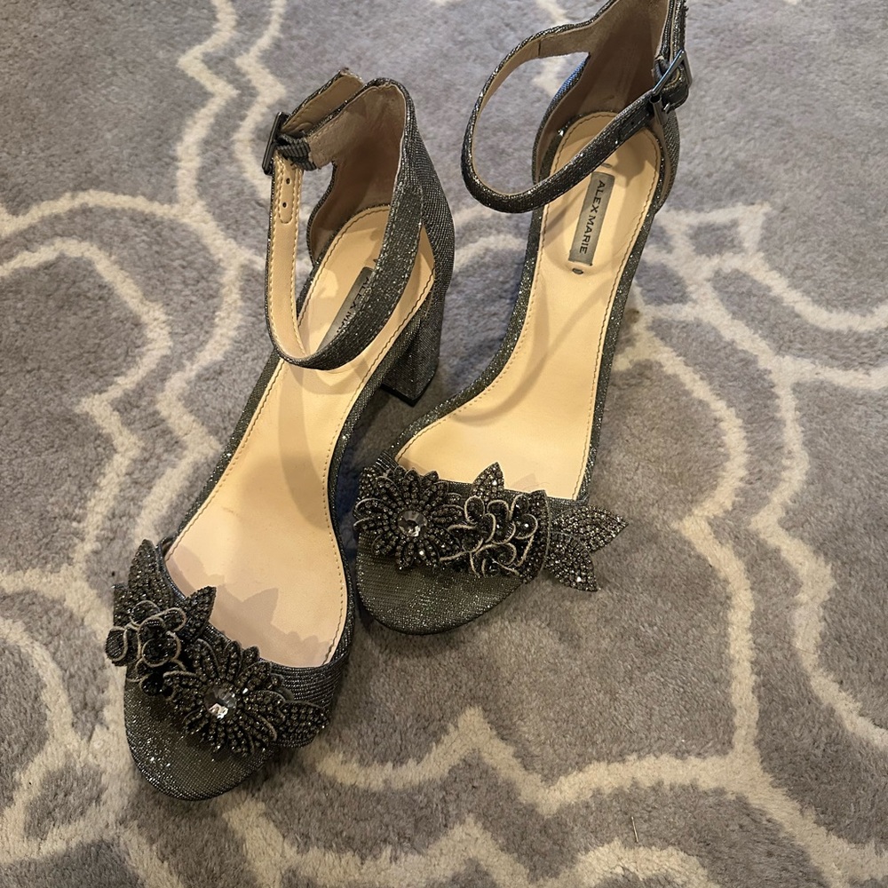 Alex Marie Glittering Black Ankle Strap Heels